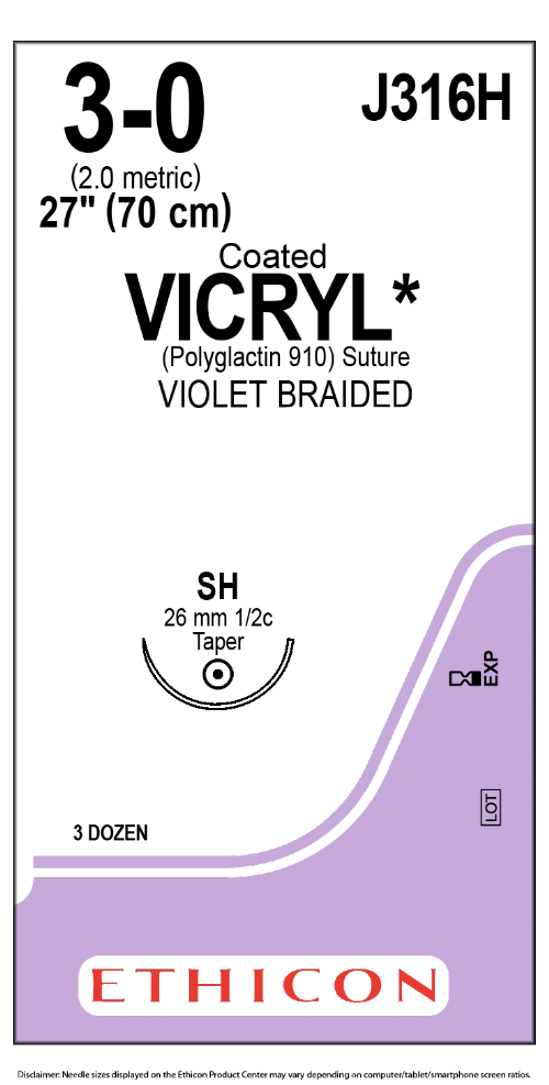 COATED VICRYL (polyglactin 910) Suture<br/>Size: VICRYL PLUS<br/>Colour: 3-0<br/>Style: non cutting<br/>Size: VICRYL PLUS<br/>Colour: 3-0<br/>Style: non cutting