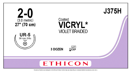 COATED VICRYL (polyglactin 910) Suture<br/>Size: VICRYL PLUS<br/>Colour: 2-0<br/>Style: non cutting<br/>Size: VICRYL PLUS<br/>Colour: 2-0<br/>Style: non cutting