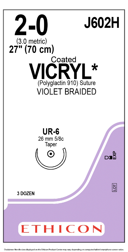 COATED VICRYL (polyglactin 910) Suture<br/>Size: VICRYL PLUS<br/>Colour: 2-0<br/>Style: non cutting<br/>Size: VICRYL PLUS<br/>Colour: 2-0<br/>Style: non cutting