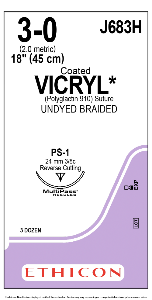 COATED VICRYL (polyglactin 910) Suture<br/>Size: VICRYL PLUS<br/>Colour: 3-0<br/>Style: cutting