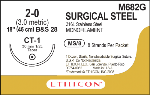 Surgical Stainless Steel Suture<br/>Size: STEEL<br/>Colour: 2-0<br/>Style: non cutting