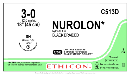 NUROLON Nylon Suture<br/>Size: NUROLON<br/>Colour: 3-0<br/>Style: non cutting