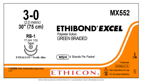 ETHIBOND EXCEL® Polyester Suture<br/>Size: ETHIBOND EXCEL<br/>Colour: 3-0<br/>Style: non cutting