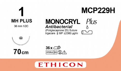 MONOCRYL Plus Antibacterial (poliglecaprone 25) Suture<br/>Size: MONOCRYL PLUS<br/>Colour: 1<br/>Style: non cutting
