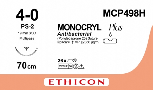 MONOCRYL Plus Antibacterial (poliglecaprone 25) Suture<br/>Size: MONOCRYL PLUS<br/>Colour: 4-0<br/>Style: cutting
