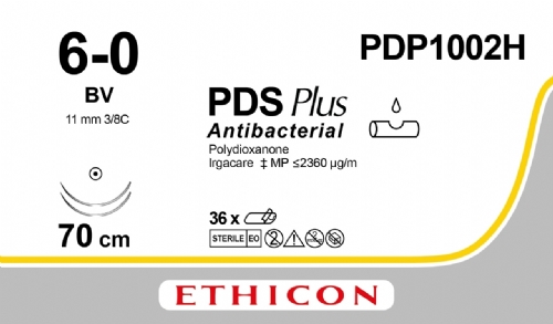 PDS Plus Antibacterial (polydioxanone) Suture<br/>Size: PDS PLUS<br/>Colour: 6-0<br/>Style: non cutting