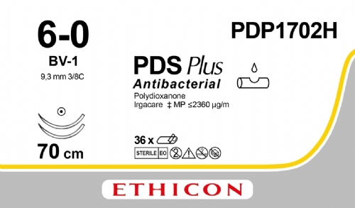 PDS Plus Antibacterial (polydioxanone) Suture<br/>Size: PDS PLUS<br/>Colour: 6-0<br/>Style: non cutting