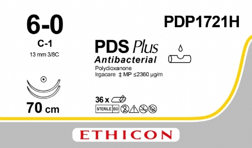 PDS Plus Antibacterial (polydioxanone) Suture<br/>Size: PDS PLUS<br/>Colour: 6-0<br/>Style: non cutting