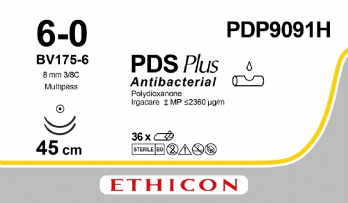 PDS Plus Antibacterial (polydioxanone) Suture<br/>Size: PDS PLUS<br/>Colour: 6-0<br/>Style: non cutting