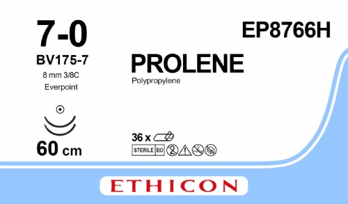 PROLENE Polypropylene Suture With EVERPOINT Technology<br/>Size: PROLENE<br/>Colour: 7-0<br/>Style: non cutting