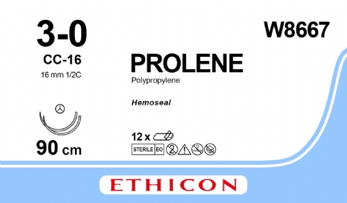 PROLENE Polypropylene Suture with HEMOSEAL Technology<br/>Size: PROLENE<br/>Colour: 3-0<br/>Style: non cutting
