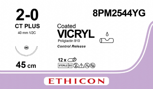 COATED VICRYL (polyglactin 910) Suture<br/>Size: VICRYL PLUS<br/>Colour: 2-0<br/>Style: non cutting<br/>Size: VICRYL PLUS<br/>Colour: 2-0<br/>Style: non cutting
