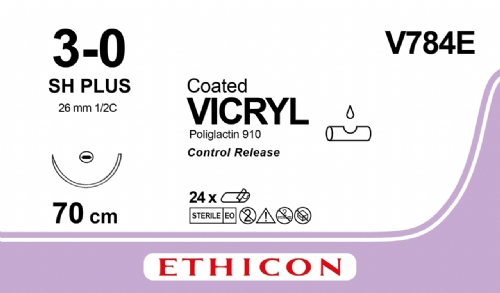 COATED VICRYL (polyglactin 910) Suture<br/>Size: VICRYL PLUS<br/>Colour: 3-0<br/>Style: non cutting<br/>Size: VICRYL PLUS<br/>Colour: 3-0<br/>Style: non cutting