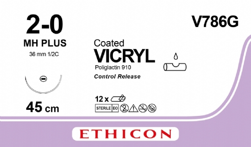 COATED VICRYL (polyglactin 910) Suture<br/>Size: VICRYL PLUS<br/>Colour: 2-0<br/>Style: non cutting<br/>Size: VICRYL PLUS<br/>Colour: 2-0<br/>Style: non cutting