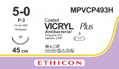 COATED VICRYL Plus Antibacterial (polyglactin 910) Suture<br/>Size: VICRYL PLUS<br/>Colour: 5-0<br/>Style: cutting