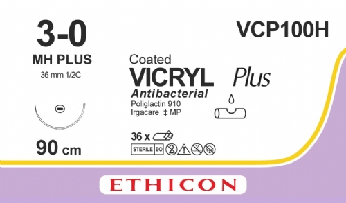 COATED VICRYL Plus Antibacterial (polyglactin 910) Suture<br/>Size: VICRYL PLUS<br/>Colour: 3-0<br/>Style: non cutting