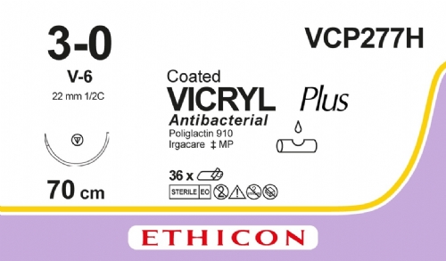 COATED VICRYL Plus Antibacterial (polyglactin 910) Suture<br/>Size: VICRYL PLUS<br/>Colour: 3-0<br/>Style: non cutting