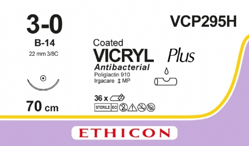 COATED VICRYL Plus Antibacterial (polyglactin 910) Suture<br/>Size: VICRYL PLUS<br/>Colour: 3-0<br/>Style: non cutting