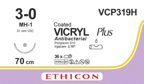 COATED VICRYL Plus Antibacterial (polyglactin 910) Suture<br/>Size: VICRYL PLUS<br/>Colour: 3-0<br/>Style: non cutting