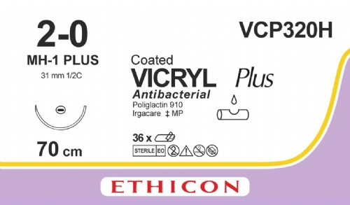 COATED VICRYL Plus Antibacterial (polyglactin 910) Suture<br/>Size: VICRYL PLUS<br/>Colour: 2-0<br/>Style: non cutting