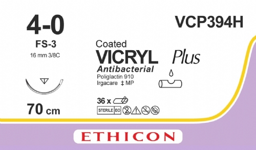 COATED VICRYL Plus Antibacterial (polyglactin 910) Suture<br/>Size: VICRYL PLUS<br/>Colour: 4-0<br/>Style: cutting