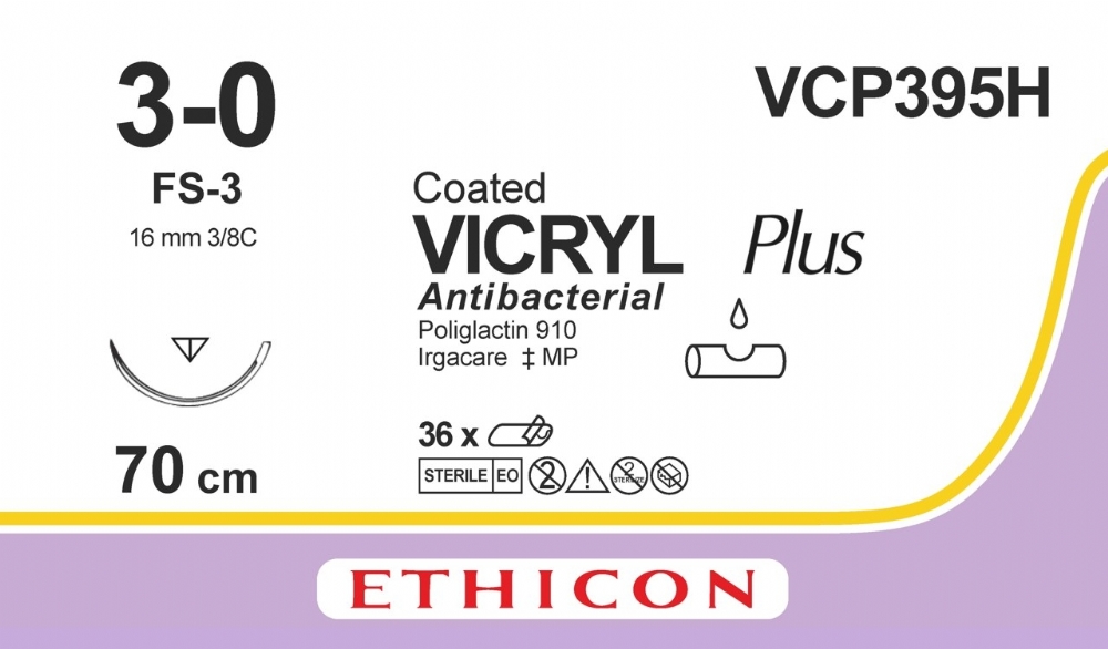COATED VICRYL Plus Antibacterial (polyglactin 910) Suture<br/>Size: VICRYL PLUS<br/>Colour: 3-0<br/>Style: cutting