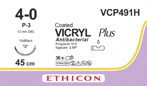 COATED VICRYL Plus Antibacterial (polyglactin 910) Suture<br/>Size: VICRYL PLUS<br/>Colour: 4-0<br/>Style: cutting