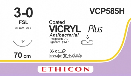 COATED VICRYL Plus Antibacterial (polyglactin 910) Suture<br/>Size: VICRYL PLUS<br/>Colour: 3-0<br/>Style: cutting