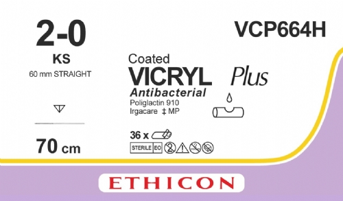 COATED VICRYL Plus Antibacterial (polyglactin 910) Suture<br/>Size: VICRYL PLUS<br/>Colour: 2-0<br/>Style: cutting