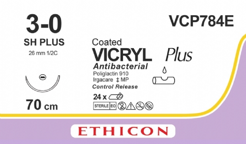 COATED VICRYL Plus Antibacterial (polyglactin 910) Suture<br/>Size: VICRYL PLUS<br/>Colour: 3-0<br/>Style: non cutting