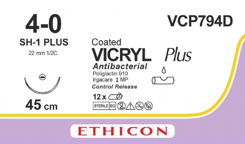 COATED VICRYL Plus Antibacterial (polyglactin 910) Suture<br/>Size: VICRYL PLUS<br/>Colour: 4-0<br/>Style: non cutting