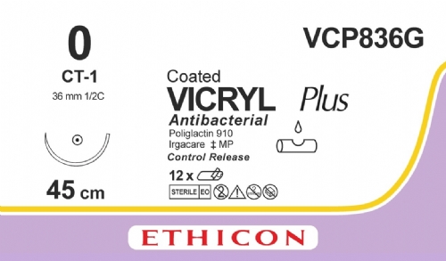 COATED VICRYL Plus Antibacterial (polyglactin 910) Suture<br/>Size: VICRYL PLUS<br/>Colour: 0<br/>Style: non cutting