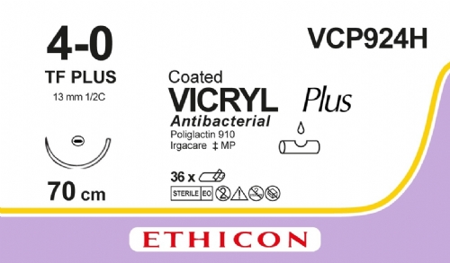 COATED VICRYL Plus Antibacterial (polyglactin 910) Suture<br/>Size: VICRYL PLUS<br/>Colour: 4-0<br/>Style: non cutting