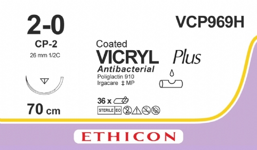 COATED VICRYL Plus Antibacterial (polyglactin 910) Suture<br/>Size: VICRYL PLUS<br/>Colour: 2-0<br/>Style: cutting
