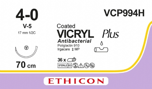 COATED VICRYL Plus Antibacterial (polyglactin 910) Suture<br/>Size: VICRYL PLUS<br/>Colour: 4-0<br/>Style: non cutting