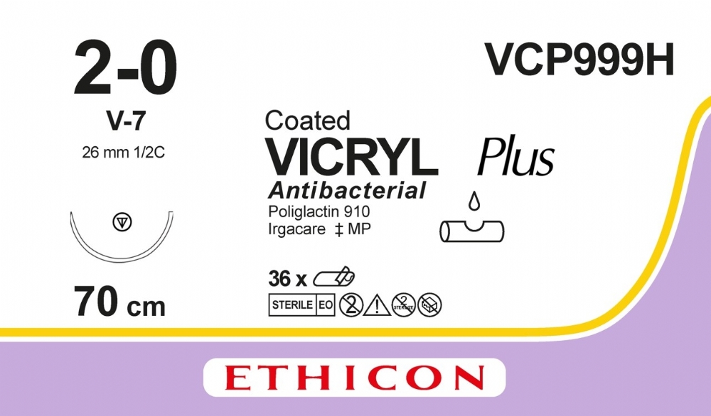 COATED VICRYL Plus Antibacterial (polyglactin 910) Suture<br/>Size: VICRYL PLUS<br/>Colour: 2-0<br/>Style: non cutting
