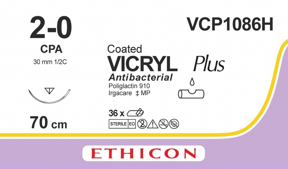 COATED VICRYL Plus Antibacterial (polyglactin 910) Suture<br/>Size: VICRYL PLUS<br/>Colour: 2-0<br/>Style: cutting