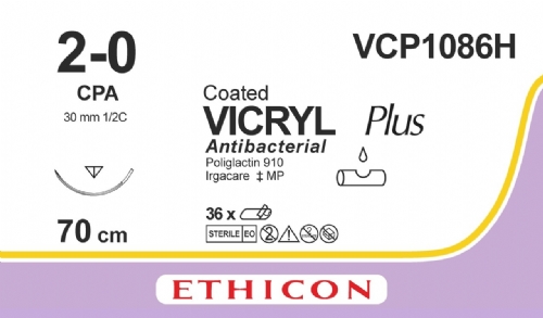 COATED VICRYL Plus Antibacterial (polyglactin 910) Suture<br/>Size: VICRYL PLUS<br/>Colour: 2-0<br/>Style: cutting