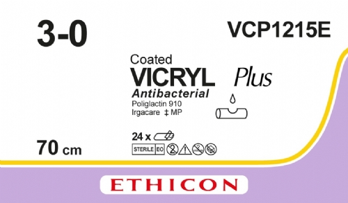 COATED VICRYL Plus Antibacterial (polyglactin 910) Suture<br/>Size: VICRYL PLUS<br/>Colour: 3-0<br/>Style: NA