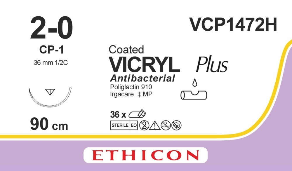 COATED VICRYL Plus Antibacterial (polyglactin 910) Suture<br/>Size: VICRYL PLUS<br/>Colour: 2-0<br/>Style: cutting