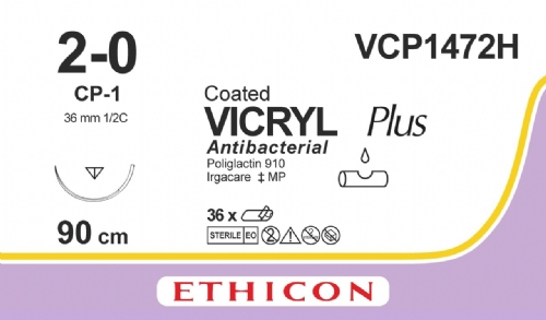 COATED VICRYL Plus Antibacterial (polyglactin 910) Suture<br/>Size: VICRYL PLUS<br/>Colour: 2-0<br/>Style: cutting