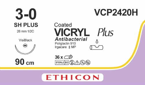 COATED VICRYL Plus Antibacterial (polyglactin 910) Suture<br/>Size: VICRYL PLUS<br/>Colour: 3-0<br/>Style: non cutting