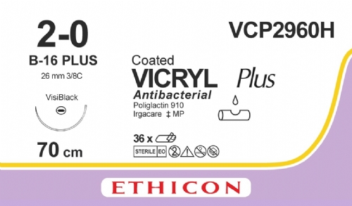 COATED VICRYL Plus Antibacterial (polyglactin 910) Suture<br/>Size: VICRYL PLUS<br/>Colour: 2-0<br/>Style: non cutting