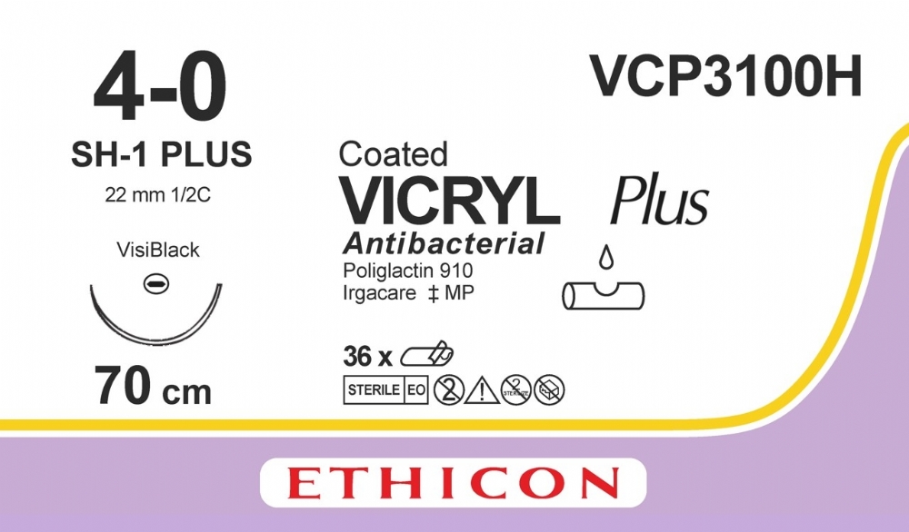COATED VICRYL Plus Antibacterial (polyglactin 910) Suture<br/>Size: VICRYL PLUS<br/>Colour: 4-0<br/>Style: non cutting