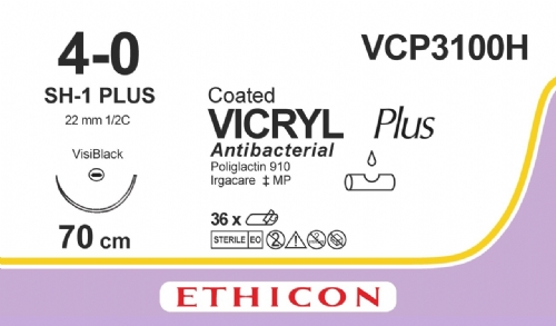 COATED VICRYL Plus Antibacterial (polyglactin 910) Suture<br/>Size: VICRYL PLUS<br/>Colour: 4-0<br/>Style: non cutting