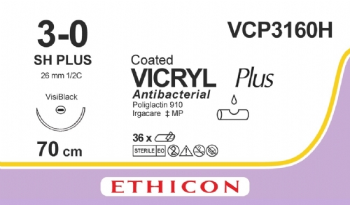 COATED VICRYL Plus Antibacterial (polyglactin 910) Suture<br/>Size: VICRYL PLUS<br/>Colour: 3-0<br/>Style: non cutting