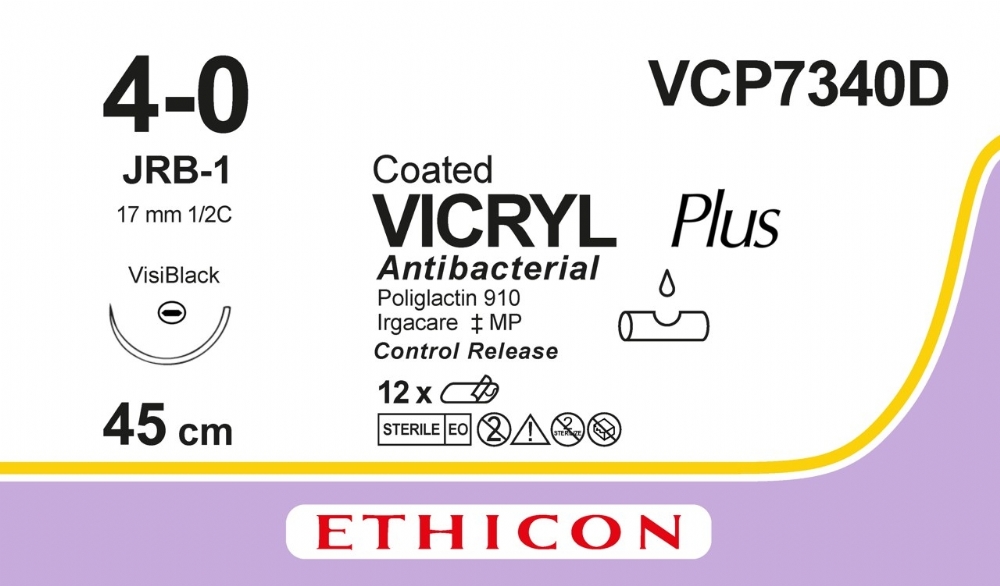 COATED VICRYL Plus Antibacterial (polyglactin 910) Suture<br/>Size: VICRYL PLUS<br/>Colour: 4-0<br/>Style: non cutting