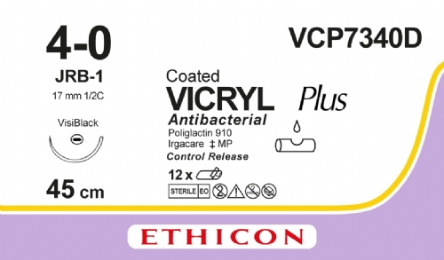 COATED VICRYL Plus Antibacterial (polyglactin 910) Suture<br/>Size: VICRYL PLUS<br/>Colour: 4-0<br/>Style: non cutting