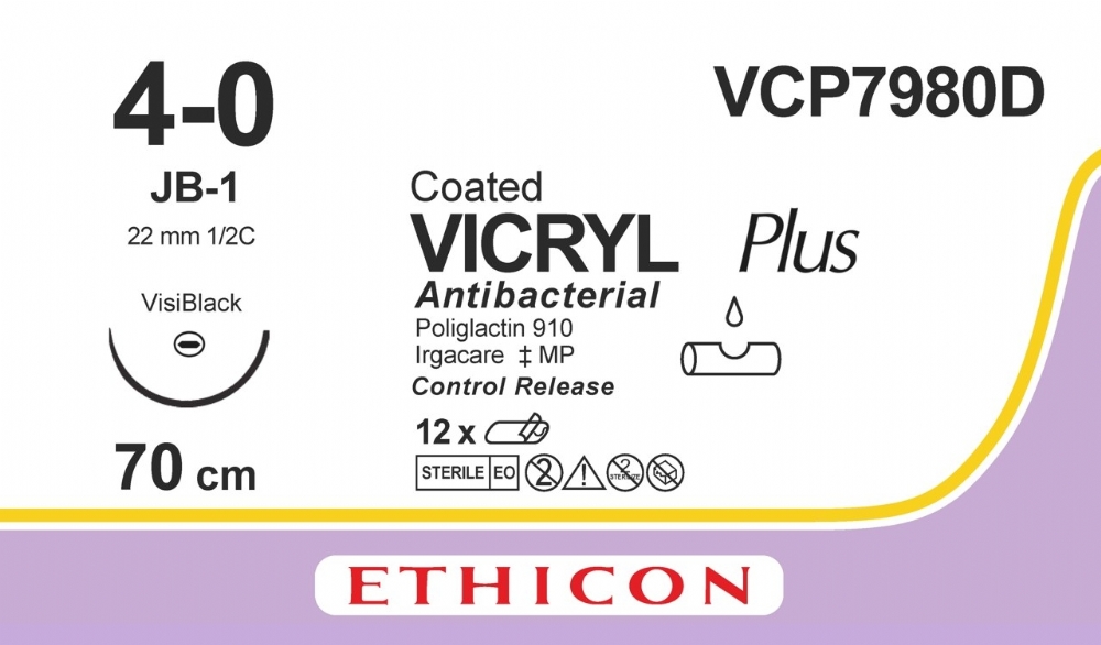 COATED VICRYL Plus Antibacterial (polyglactin 910) Suture<br/>Size: VICRYL PLUS<br/>Colour: 4-0<br/>Style: non cutting