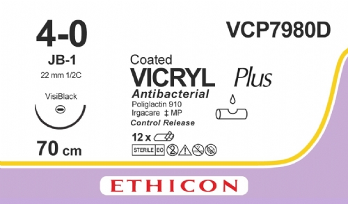 COATED VICRYL Plus Antibacterial (polyglactin 910) Suture<br/>Size: VICRYL PLUS<br/>Colour: 4-0<br/>Style: non cutting